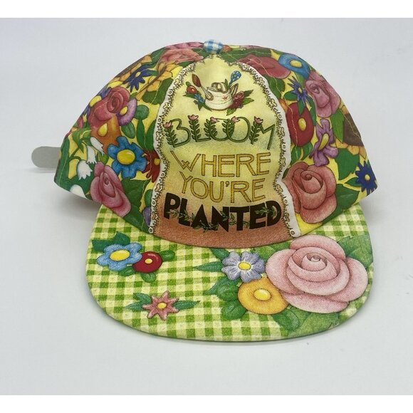 Mary Engelbreit Accessories - Vintage Mary Engelbreit Bloom Where You Are Planted All Over Print Hat Cap USA